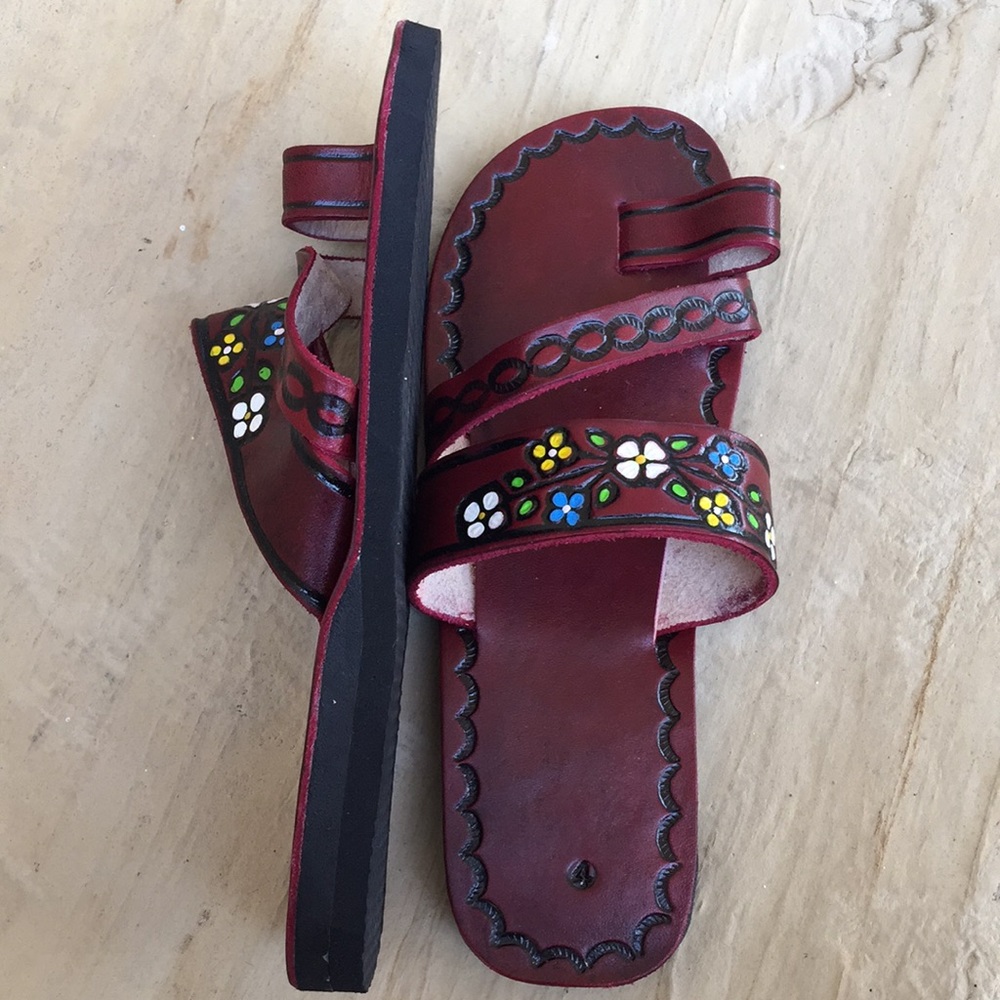 Mexican leather sandals hand painted - Picture 2 of 3